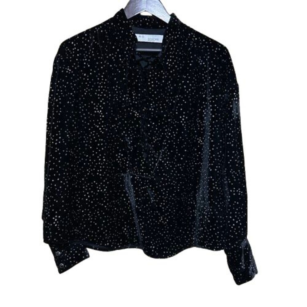 IRO Paris Tepita Lace-Up Glitter Velvet Top Women US 6 Small Black Whimsigoth - Picture 2 of 8